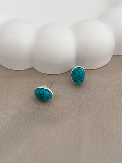 BRINCO OVAL TURQUESA EM PRATA 925