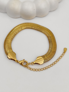 PULSEIRA MALHA SNAKE LARGA COM EXTENSOR BANHO A OURO 18K