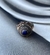 Anel prata envelhecida com pedra azul