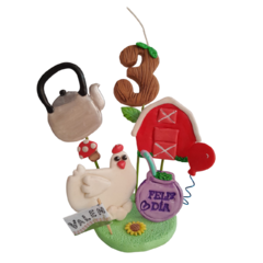 Adorno Torta Porcelana Fría Vela Nro. Nombre - Animales de Granja Campo