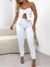Conjunto Feminino Calça e Cropped All Jeans Estiloso Mom Boyfriend Laço Tomara Que Caia - loja online