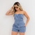 Macaquinho Jeans Feminino Zíper Sem Alça Tomara Que Caia Curto Botão - comprar online