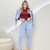 Conjunto Feminino Jeans Calça e Jaqueta Manga Longa Estilo Cropped Jogger Mom Boyfriend Inverno Colors All Jeans - comprar online