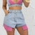 Conjunto Feminino Verão Jeans Cropped e Short Carnaval Colorido Rosa All Jeans Curto Decotado