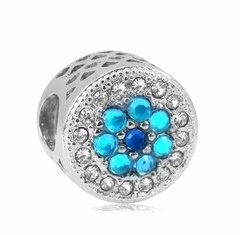 Berloque Flor Strass Azul