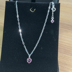 colar coração rosa