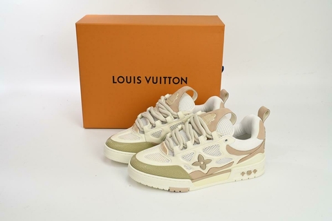 LOUIS VUITTON LEATHER LACE UP FASHIONABLE BOARD SHOES GREY