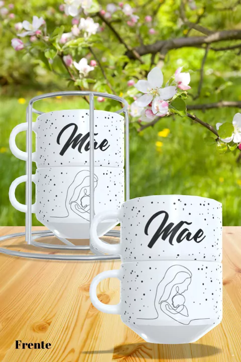Xícaras com suporte metálico - Mãe é delicadeza