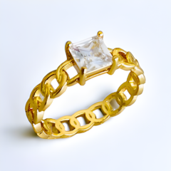 Anel corrente com Cristal Quadrado