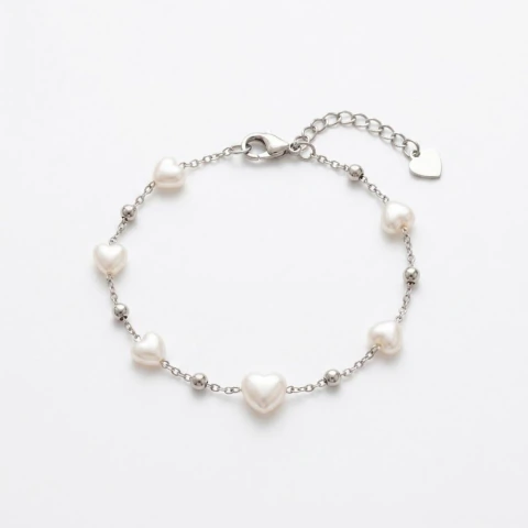 PULSEIRA CORAÇA PEROLA AÇO INOX