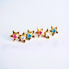 Brinco Trio de Estrelas Coloridas