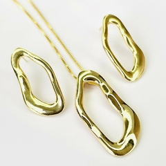 Conjunto Oval Geométrico Brinco e Colar