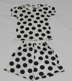 Pijama Alcinha Curto Infantil Branco Bolhinha Pretas 8/10