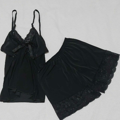 Pijama Alcinha em Liganete P Curto Preto