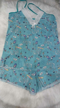 Pijama Alcinha Cropped Curto Passarinhos