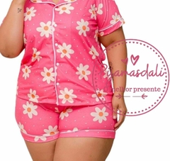 Pijama Americano Curto Flores Plus Size