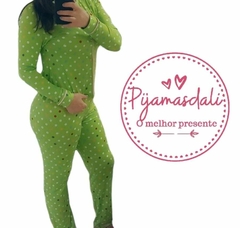 Pijama Americano Longo em Malha Premium Verde com Bolinhas P
