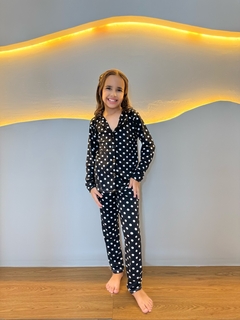 Pijama Americano Longo Infantil tamanho 10 Bolinha branca