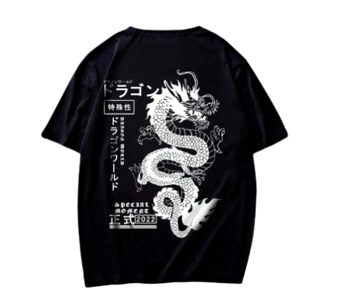 Camiseta Básica Masculina Dragão Academia Primavera Verão Streetwear Unissex