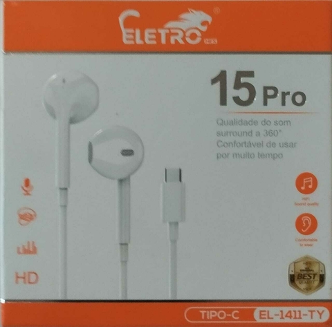 fone 15 pro eletro el-1411 entrada tipo c