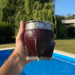 Mate de calabaza imperial premium con virola lisa para personalizar, forrado en cuero, refuerzo en la base