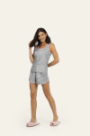 Pijama Feminino de Regata feita de estrelas" - cinza mescla com rosa