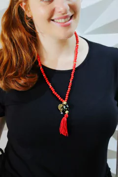 Japamala Cristal Vermelho-coral - Mão de Hamsá e Olho Grego na internet