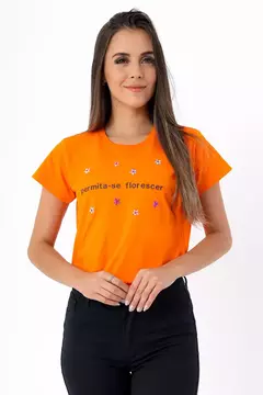 T-SHIRT PERMITA SE FLORESCER BORDADO - LARANJA