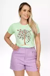 T-SHIRT ARVORE BORBOLETAS COM STRASS - VERDE ABACATE