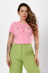 T-SHIRT GRATIDAO COLORIDO CORACAO BORDADO - ROSA CHICLETE