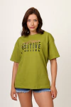 T-SHIRT OVERSIZED ESTAMPADA STAY POSITIVE - VERDE OLIVA