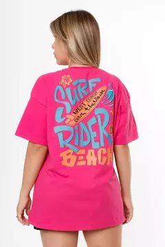 T-SHIRT OVERSIZED ESTAMPADA SURF RIDER BEACH FRENTE E COSTAS - ROSA PINK - comprar online