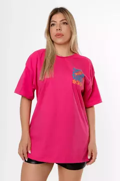 T-SHIRT OVERSIZED ESTAMPADA SURF RIDER BEACH FRENTE E COSTAS - ROSA PINK