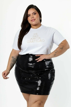 T-SHIRT PLUS SIZE FE PAZ AMOR GRATIDAO - BRANCO