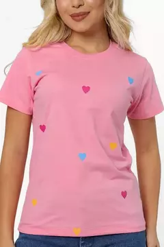 T-SHIRT VARIOS CORACOEZINHOS COLORIDOS - ROSA CLARO - comprar online