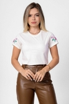 T-SHIRT BORDADO FLORES NA MANGA - OFF