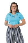 T-SHIRT PERMITA SE FLORESCER BORDADO - AZUL CELESTE