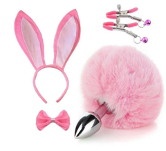 Kit Coelha Plug Tiara Grampos Seios Gravatinha Sexy Import