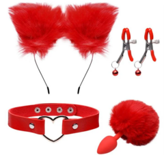 Kit Coelha Plug Tiara Grampos Seios Gargantilha Sexy Import