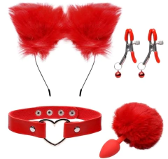 Kit Coelha Plug Tiara Grampos Seios Gargantilha Sexy Import