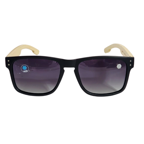 Óculos de Sol Prolarizado Mhandala Haste em Madeira e Armação Acetato Black - comprar online