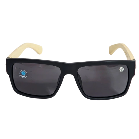 Óculos de Sol Mhandala Polarizado Bamboo Style Frente Matte Black e Hastes em Madeira Clara - comprar online