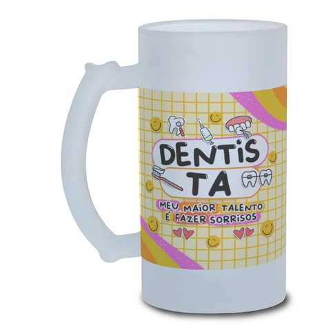Caneca Chopp Profissão Colorida Dentist Vidro Jateado 475ml