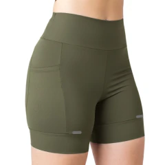 Short Feminino Verde Militar - Compressão Corrida