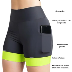 Conjunto Short linha Run - Preto com barra amarelo neon - comprar online
