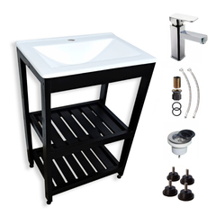 Vanitory De Pino negro Con Bacha 50cm + Griferia Cuadrada cromada