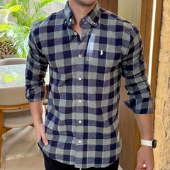 Camisa Social RL Flanelada Xadrez Verde e Azul