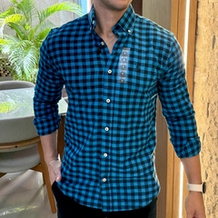Camisa Social RL Flanelada Xadrez Azul