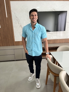 Camisa Social RL Manga Curta Linho Azul - comprar online