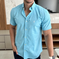 Camisa Social RL Manga Curta Linho Azul